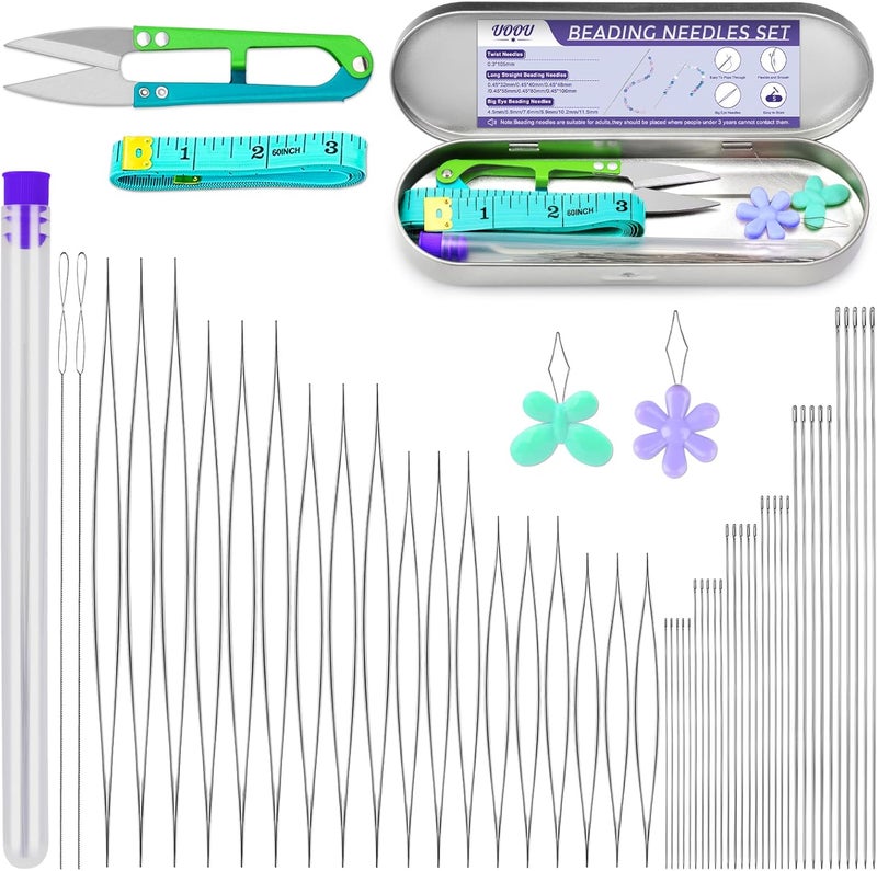 UOOU 86 Pcs Beading Needle Set,6 Sizes Big Eye Seed Bead Needles,Long Straight Beading Needle,Twist Beading Needles,Flexible Needle for Beads for Jewelry Making - Image 1